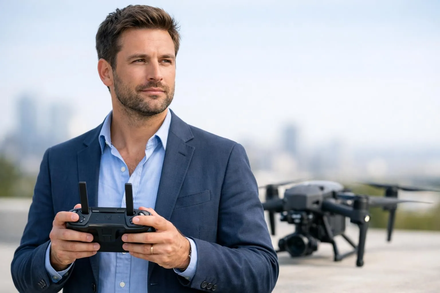 Expert pilote de drone tenant son contrôleur. Découvrez les raisons de faire une formation drone pour transformer votre carri