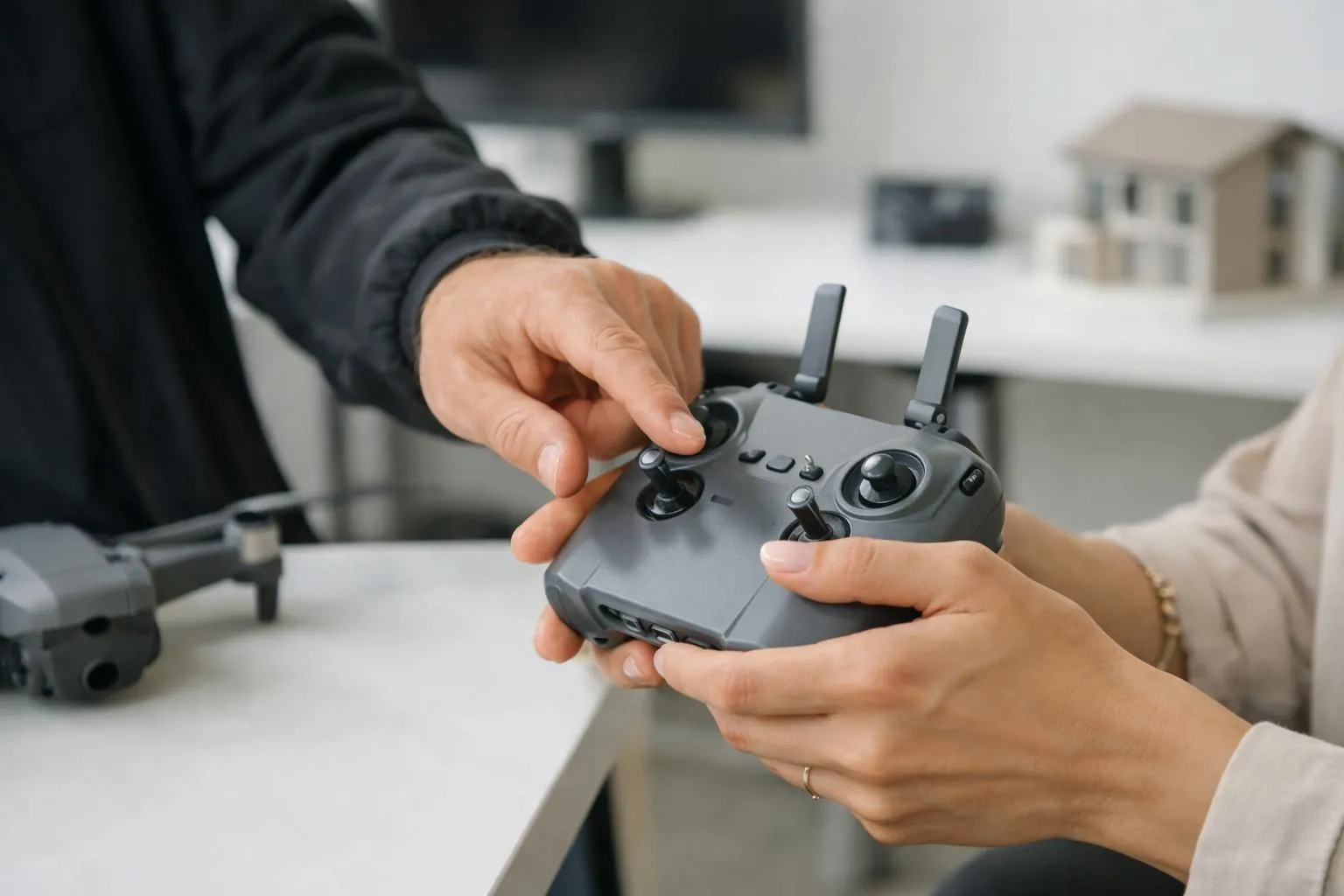 Mains tenant une manette de jeu vidéo, prêtes à jouer.